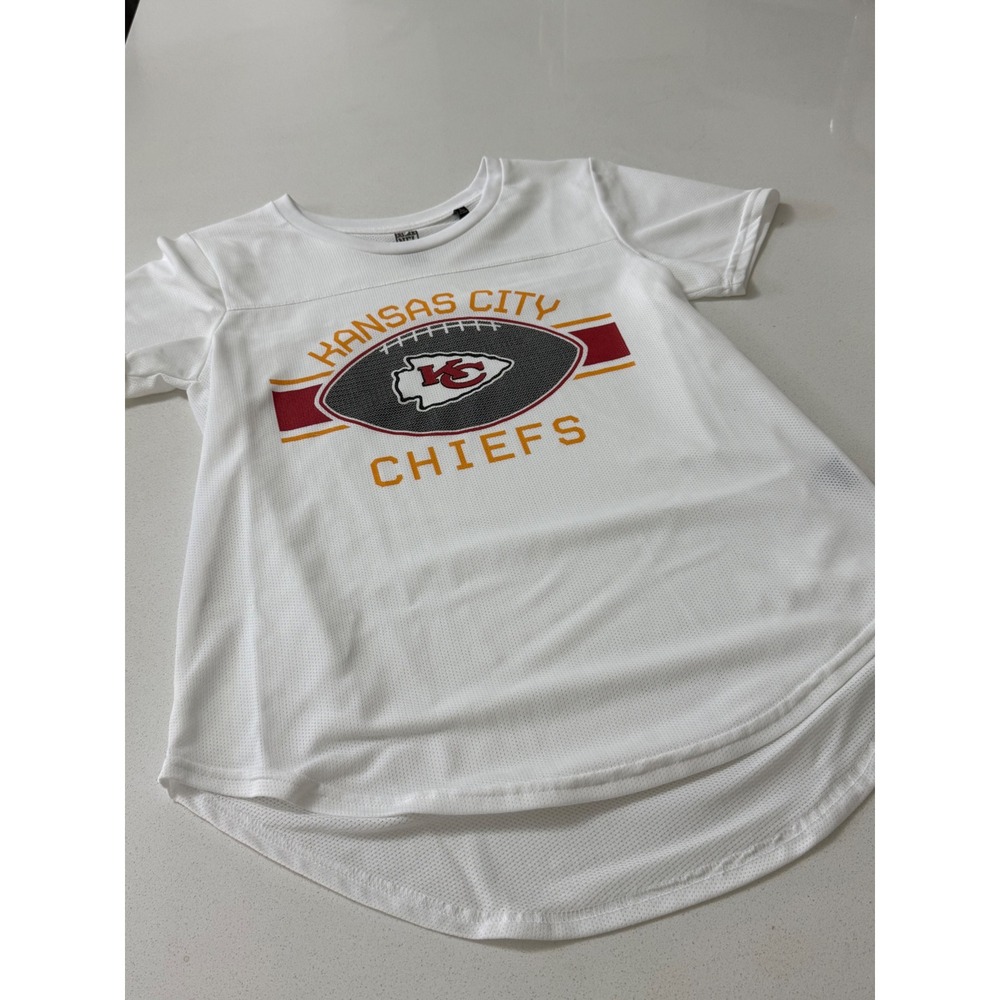 NFL Kansas City Chiefs Women White Mesh Graphic T-Shirt Jersey Style Large L